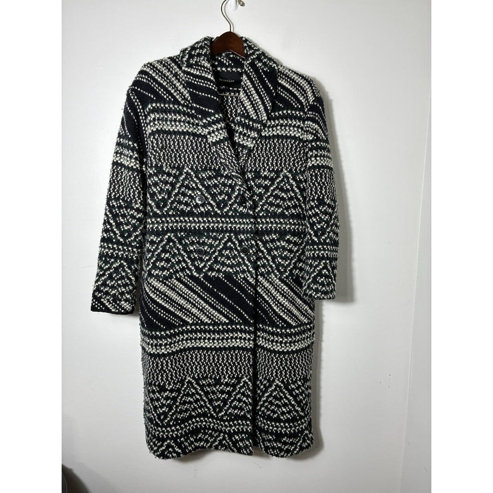 Berenice Meal Wrap Coat Woven Geometric Print Sz 36 Wool Blend Quiet Luxury Long